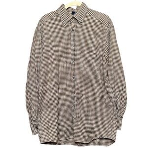 Italian Como Sport Mens Medium Plaid Button Down Shirt Brown Check 100% Cotton